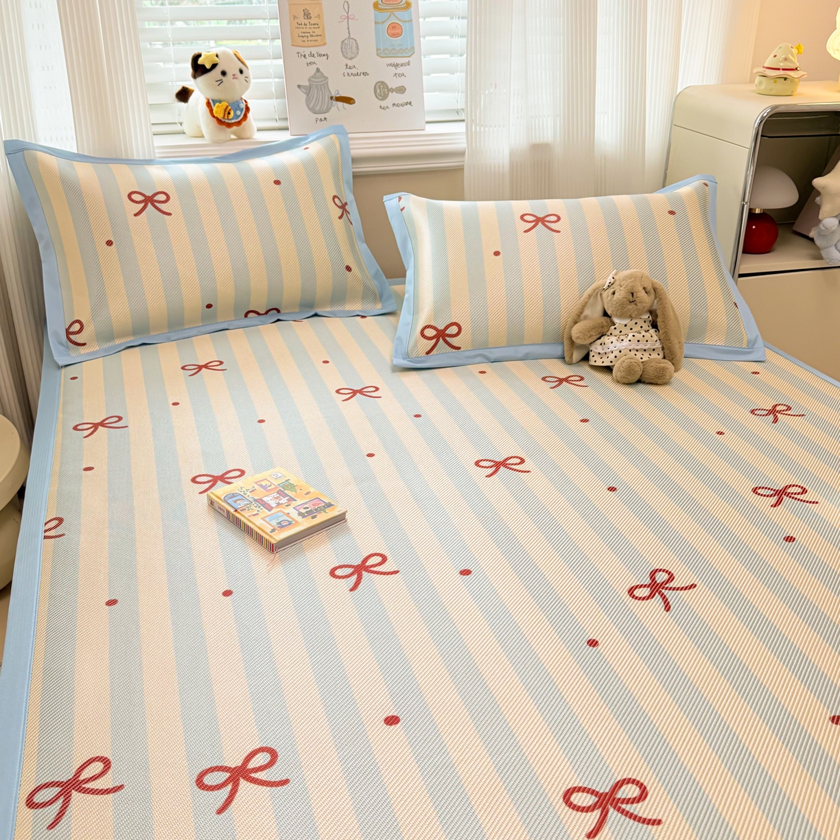 91家纺网 家纺一手货源 找家纺 慕尚家纺 2026新款清新凉感冰藤席平铺款 蝴蝶结