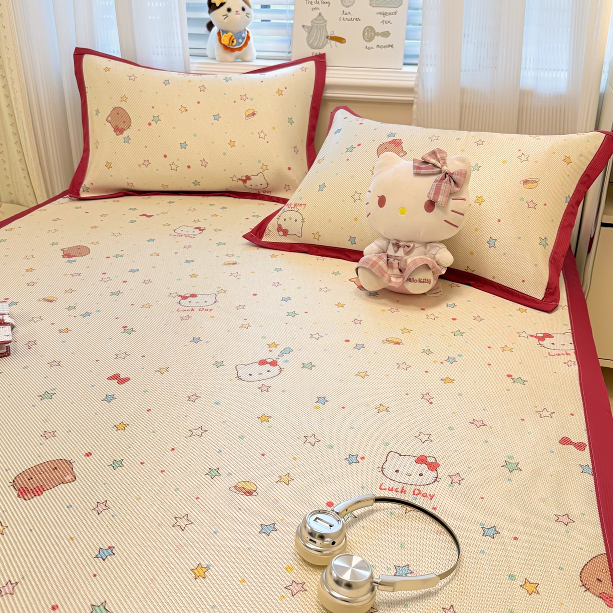 91家纺网 家纺一手货源 找家纺 慕尚家纺 2026新款清新凉感冰藤席平铺款 小猫耶