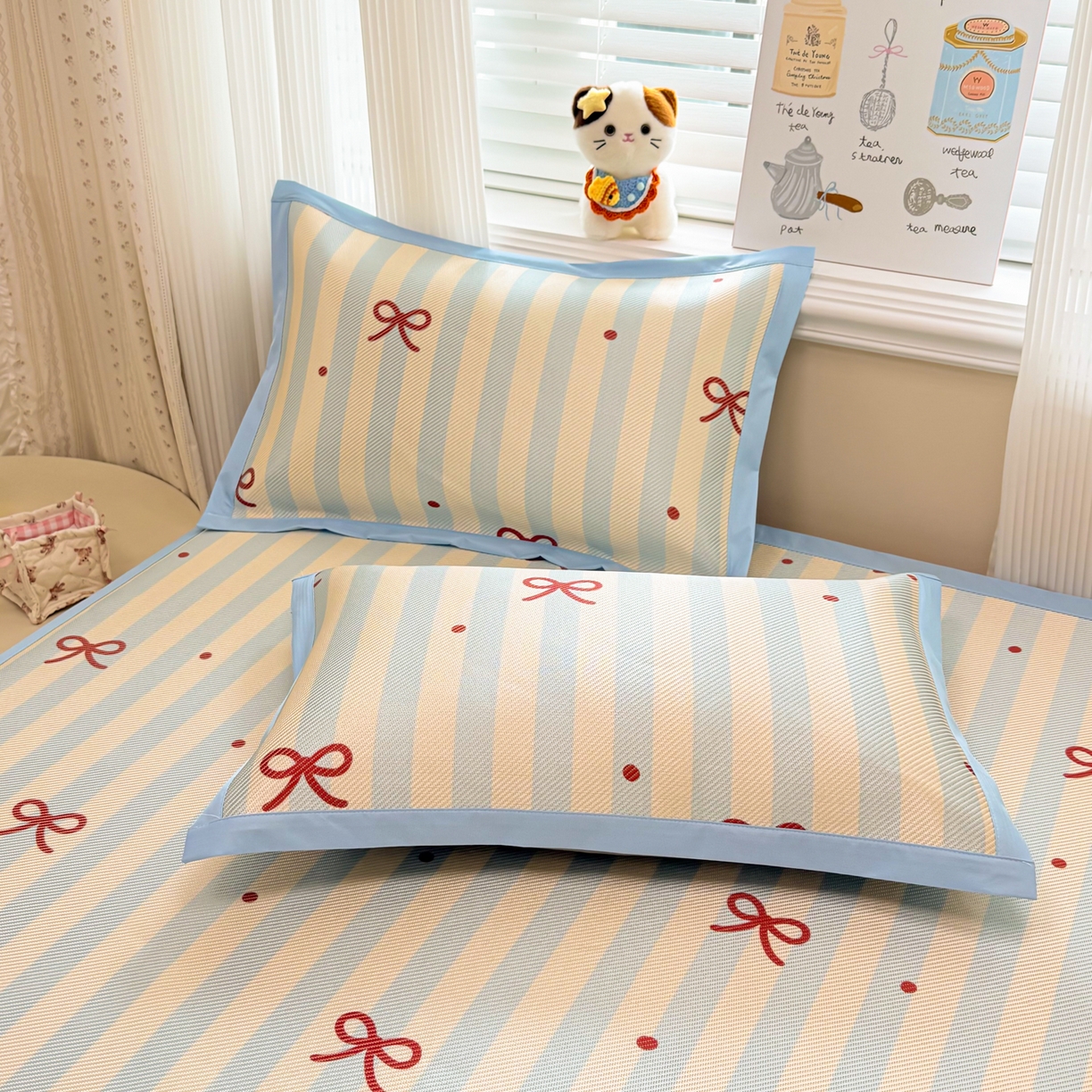 91家纺网 家纺一手货源 找家纺 慕尚家纺 2026新款清新凉感冰藤席平铺款 蝴蝶结