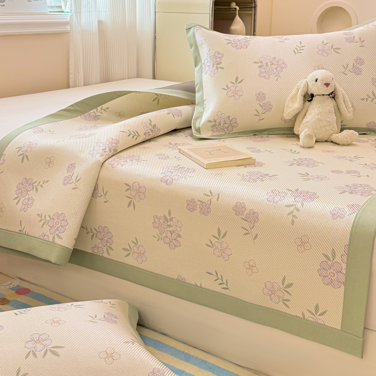 91家纺网 家纺一手货源 找家纺 慕尚家纺 2026新款清新凉感冰藤席平铺款 紫气东来