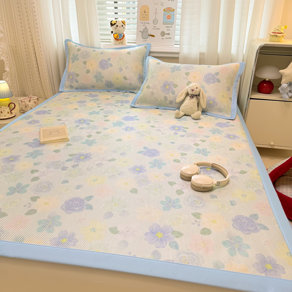 91家纺网 家纺一手货源 找家纺 慕尚家纺 2026新款清新凉感冰藤席平铺款 碎冰蓝