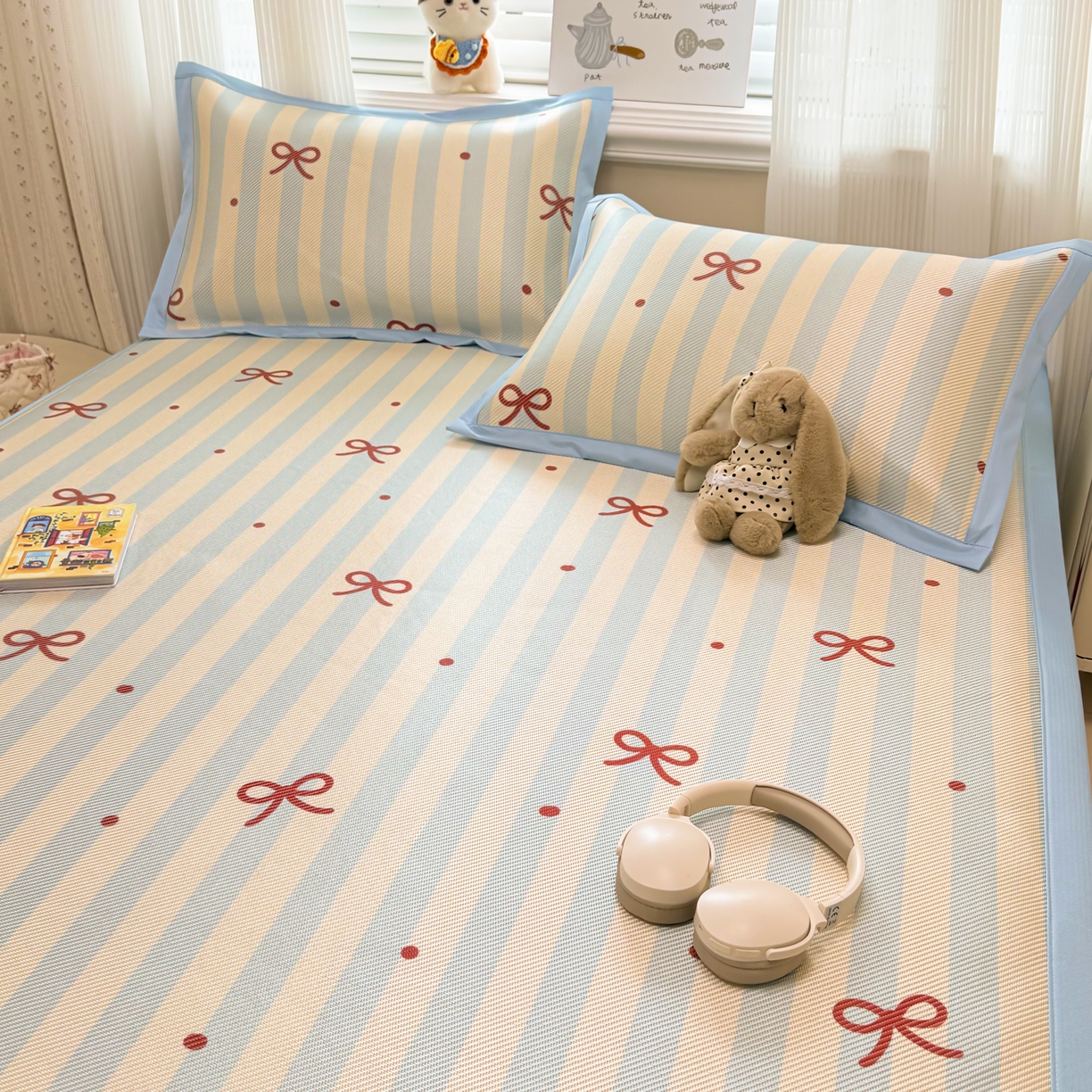 91家纺网 家纺一手货源 找家纺 慕尚家纺 2026新款清新凉感冰藤席平铺款 蝴蝶结