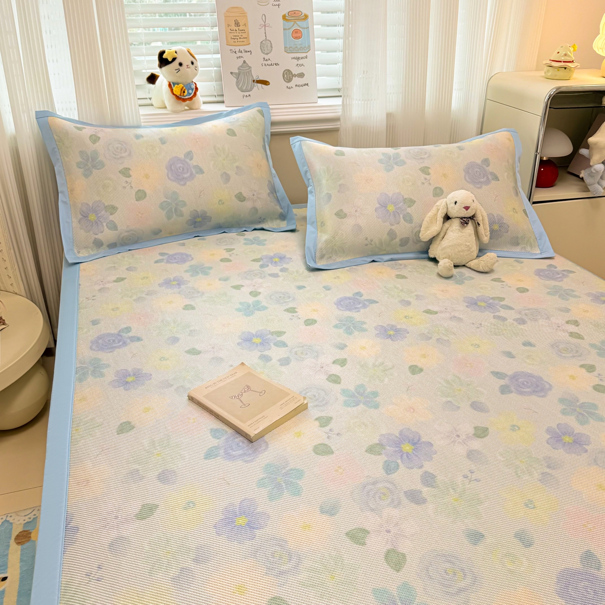 91家纺网 家纺一手货源 找家纺 慕尚家纺 2026新款清新凉感冰藤席平铺款 碎冰蓝