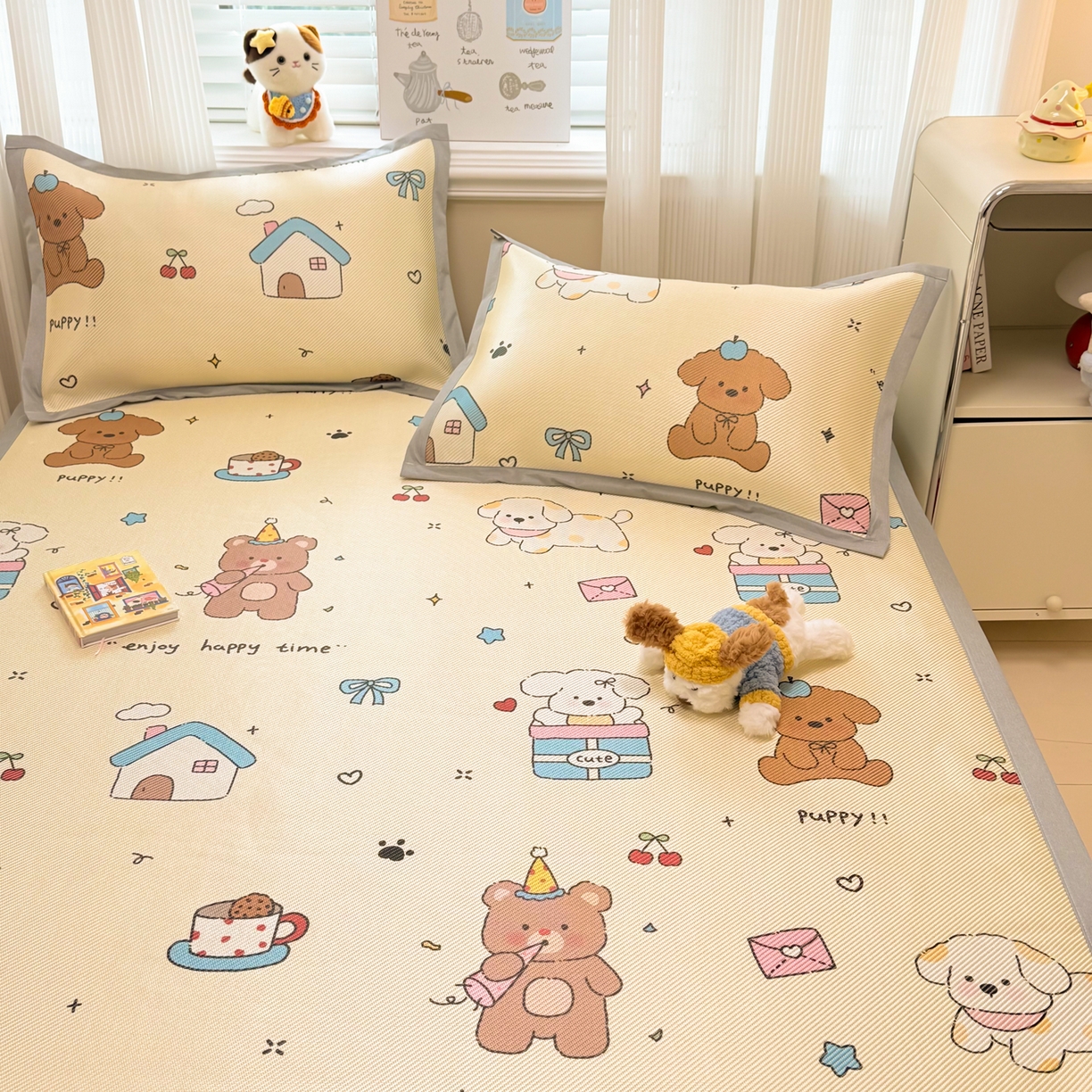 91家纺网 家纺一手货源 找家纺 慕尚家纺 2026新款清新凉感冰藤席平铺款 小福气