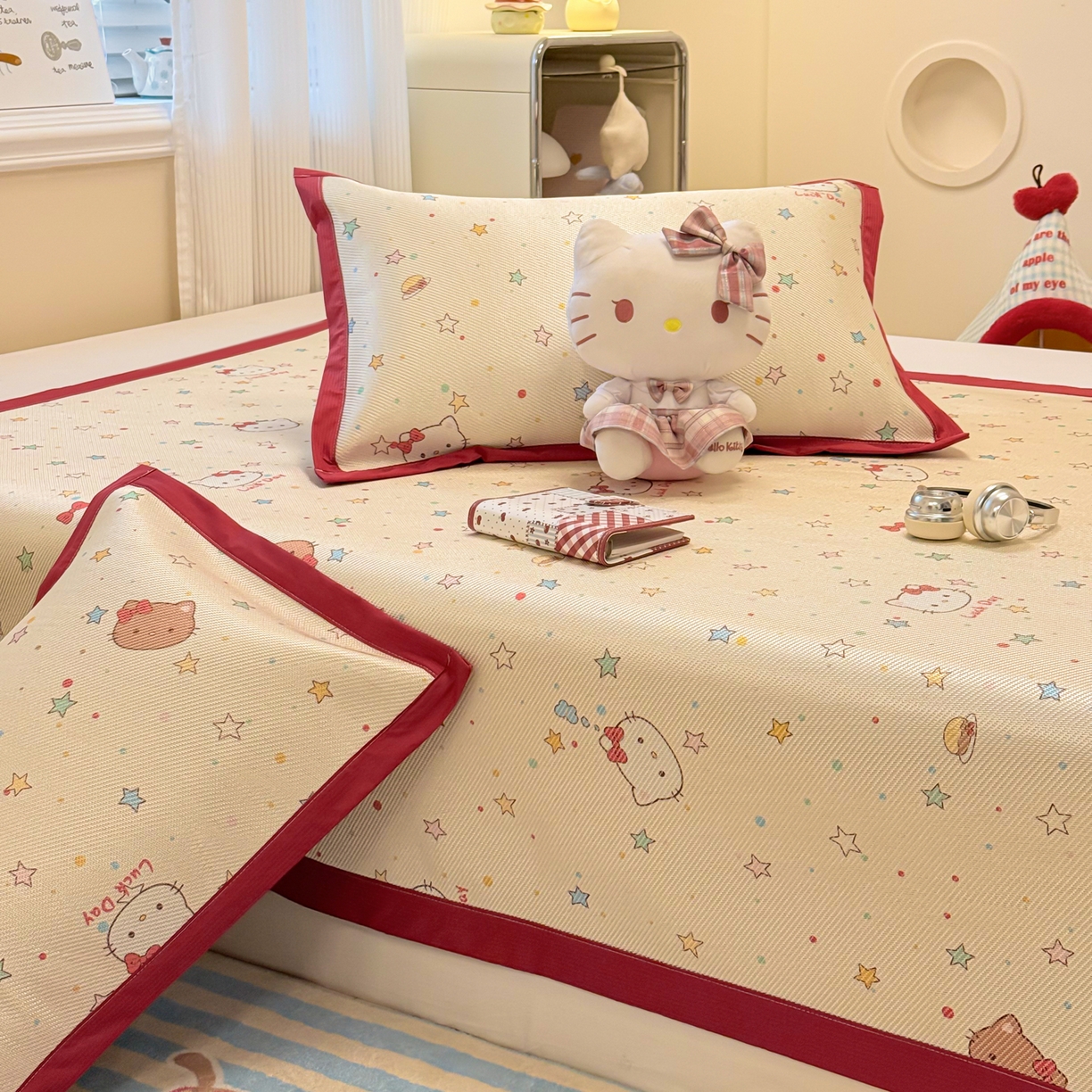 91家纺网 家纺一手货源 找家纺 慕尚家纺 2026新款清新凉感冰藤席平铺款 小猫耶