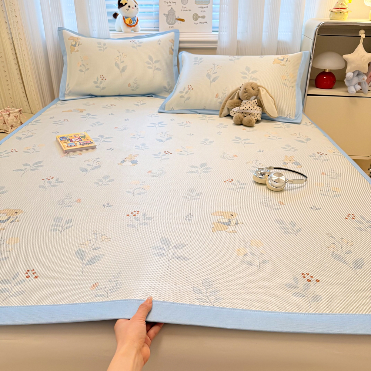 慕尚家纺 2026新款清新凉感冰藤席平铺款 春日小兔