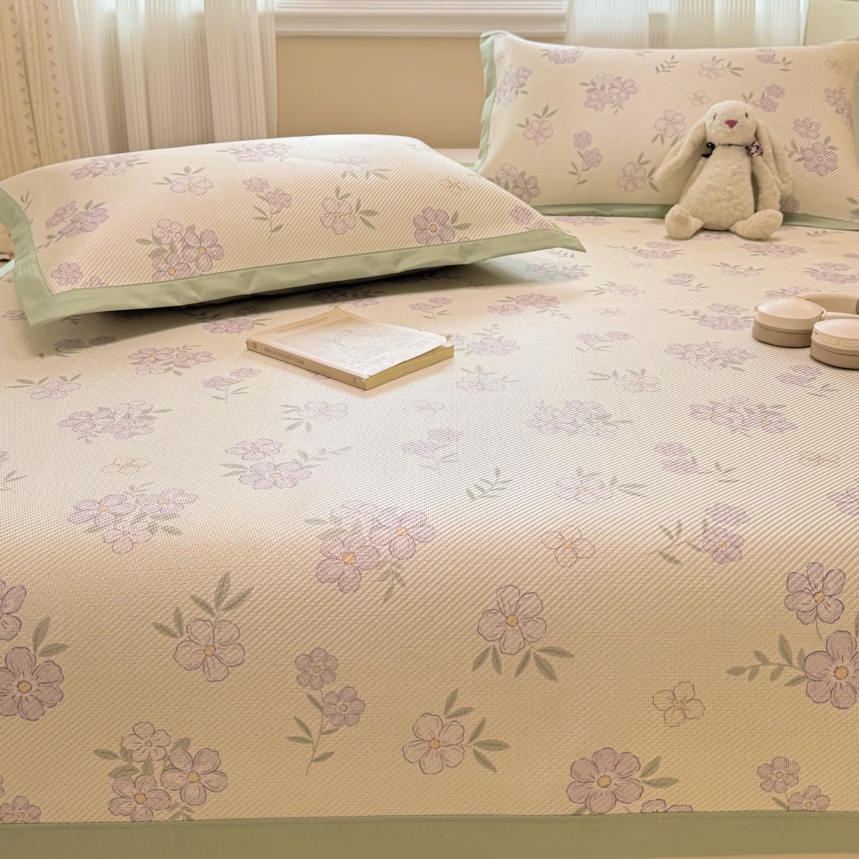 91家纺网 家纺一手货源 找家纺 慕尚家纺 2026新款清新凉感冰藤席平铺款 紫气东来