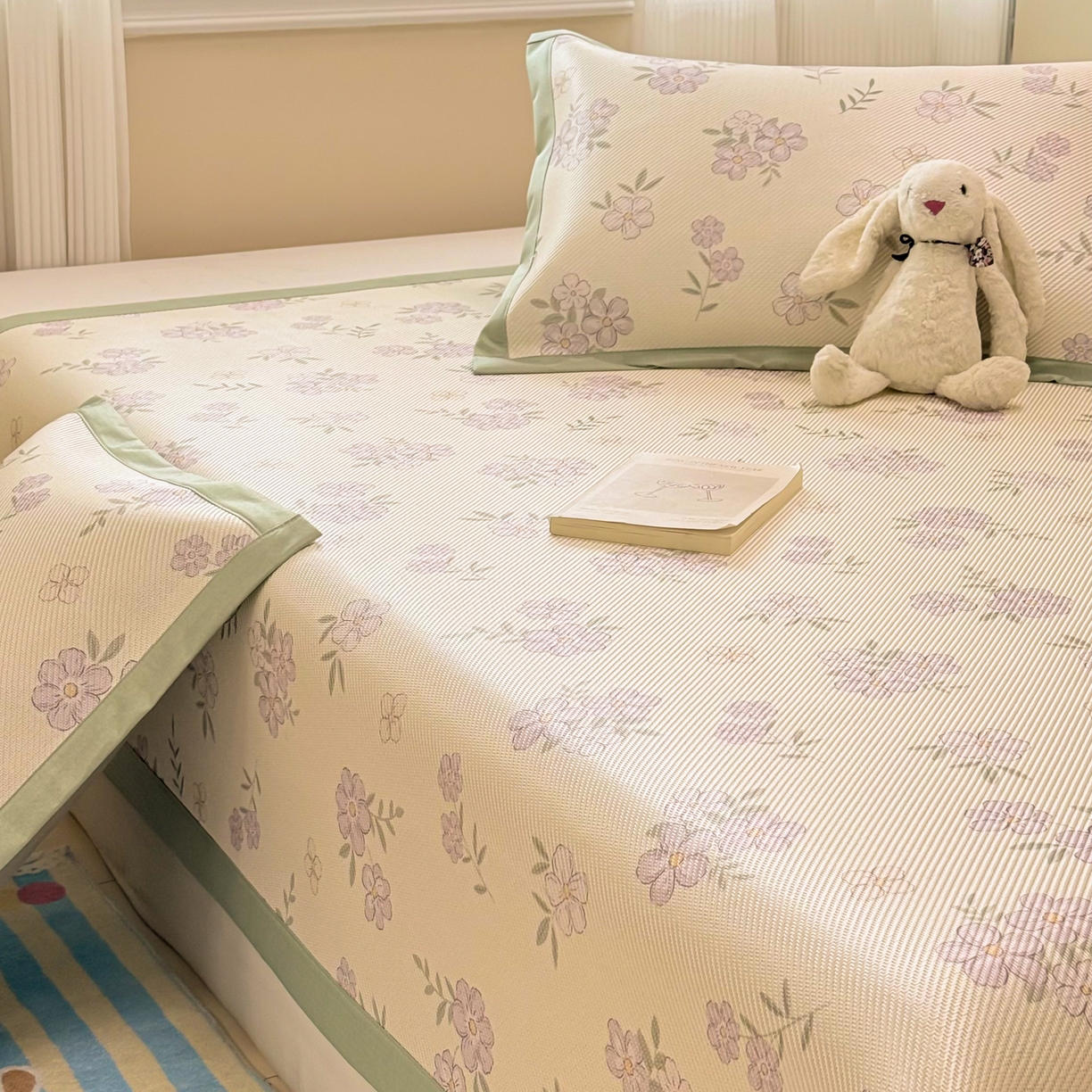 91家纺网 家纺一手货源 找家纺 慕尚家纺 2026新款清新凉感冰藤席平铺款 紫气东来