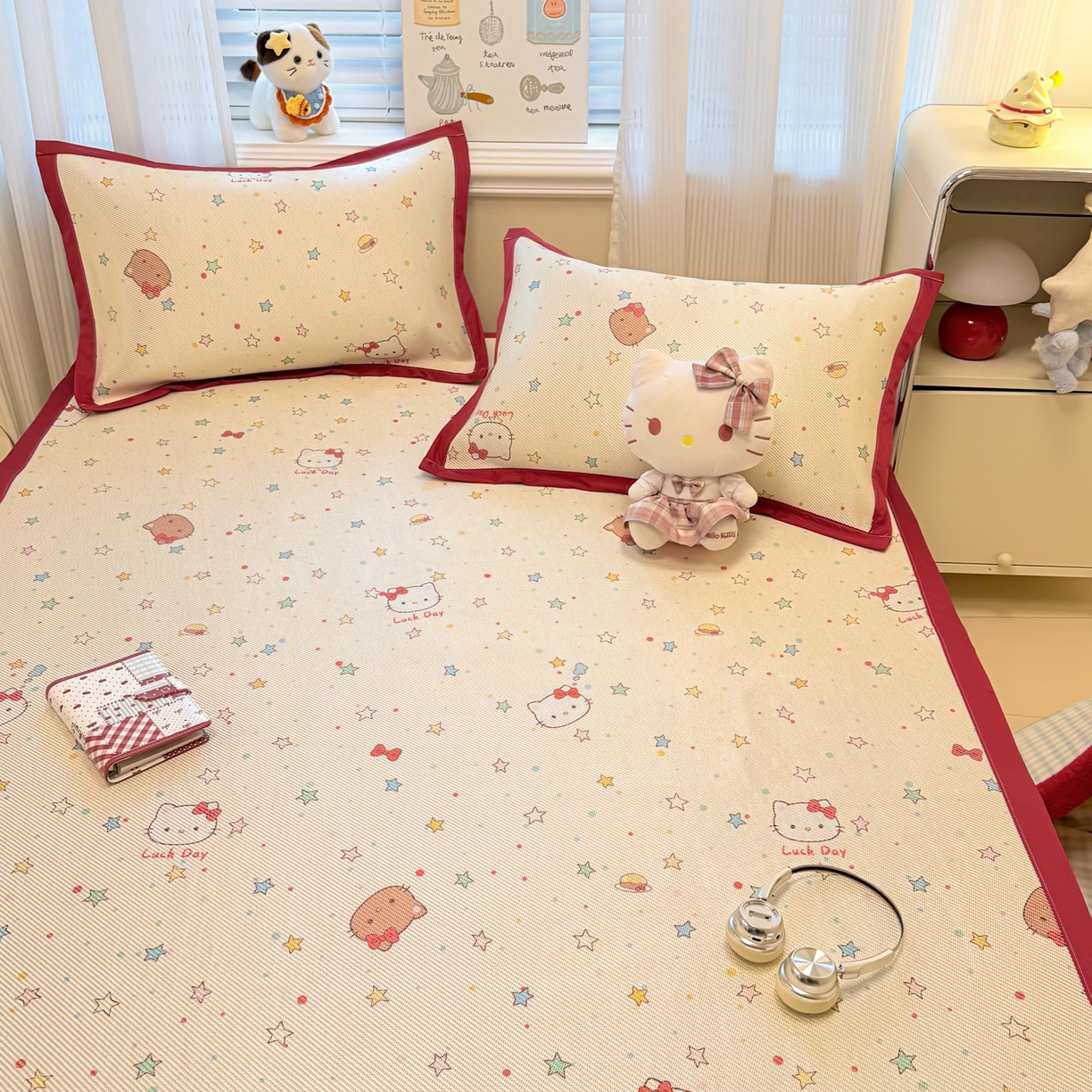 91家纺网 家纺一手货源 找家纺 慕尚家纺 2026新款清新凉感冰藤席平铺款 小猫耶