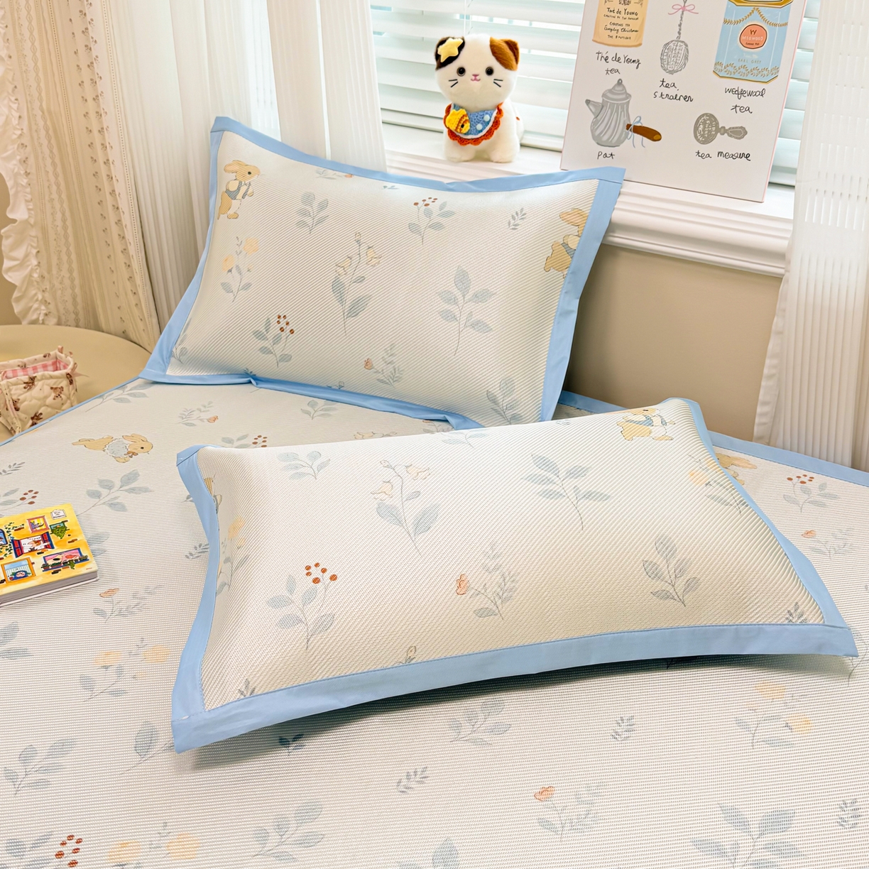 91家纺网 家纺一手货源 找家纺 慕尚家纺 2026新款清新凉感冰藤席平铺款 春日小兔