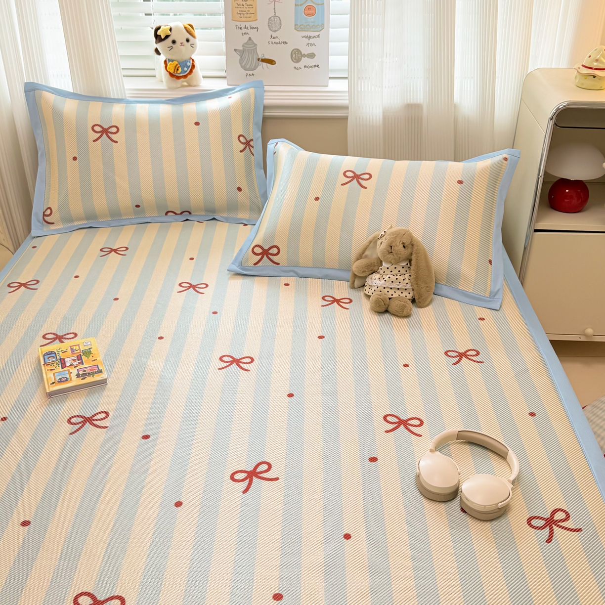 91家纺网 家纺一手货源 找家纺 慕尚家纺 2026新款清新凉感冰藤席平铺款 蝴蝶结