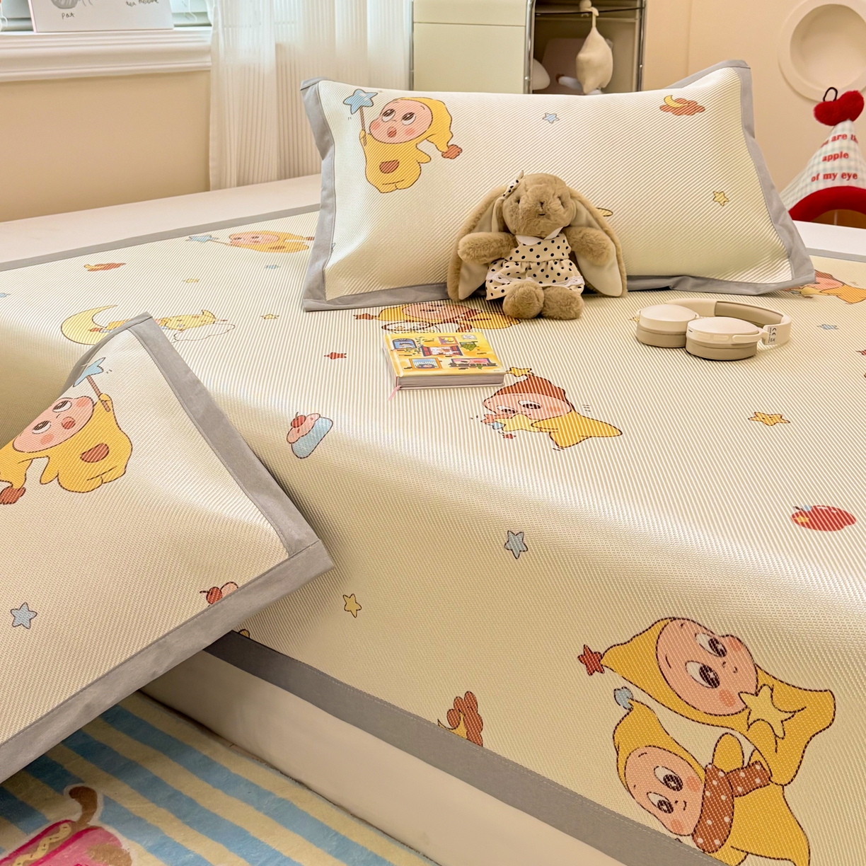 91家纺网 家纺一手货源 找家纺 慕尚家纺 2026新款清新凉感冰藤席平铺款 天使星仔