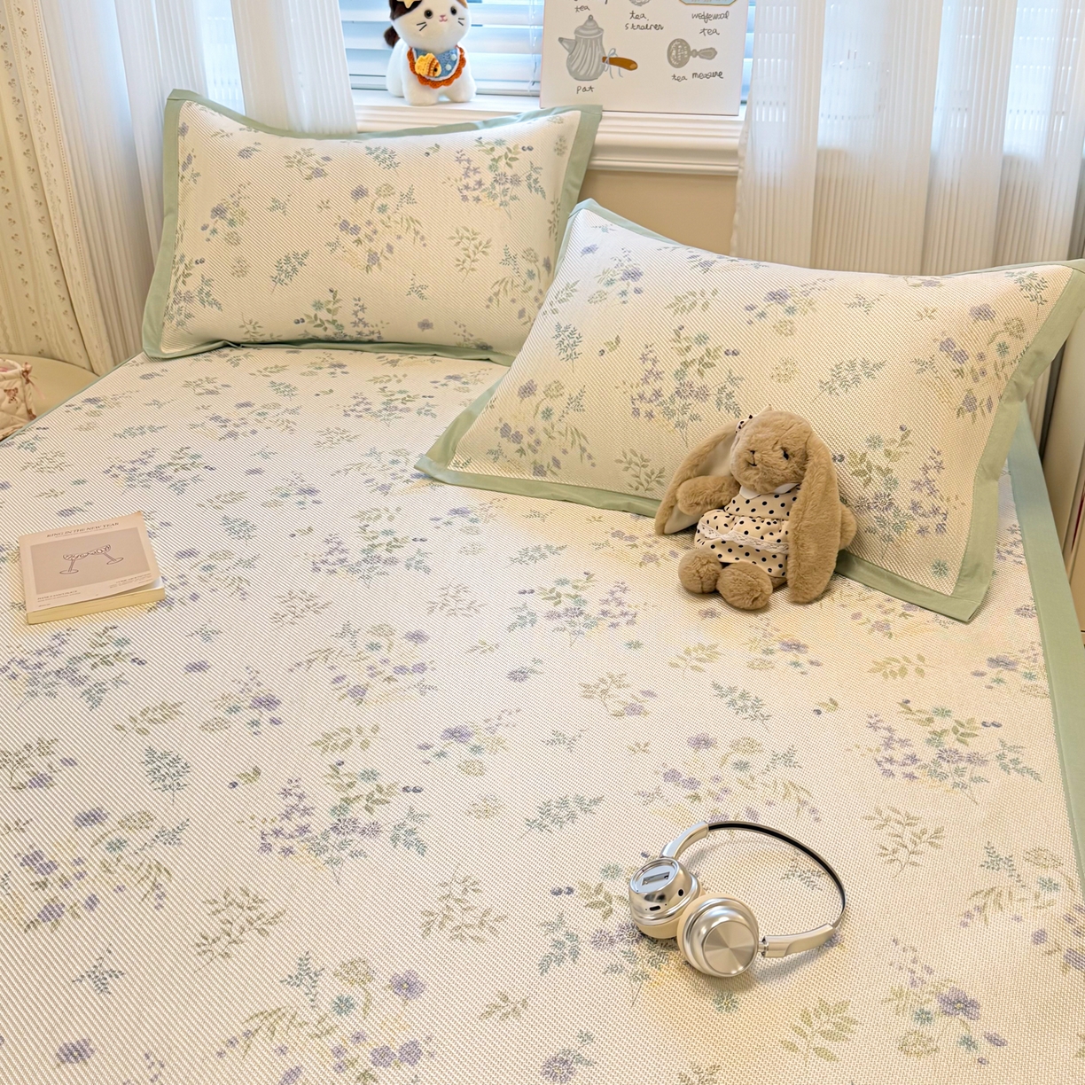 91家纺网 家纺一手货源 找家纺 慕尚家纺 2026新款清新凉感冰藤席平铺款 梦幻紫花