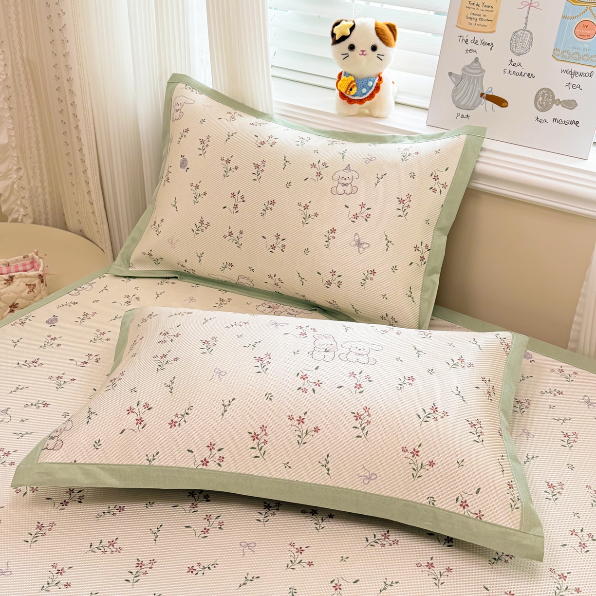 91家纺网 家纺一手货源 找家纺 慕尚家纺 2026新款清新凉感冰藤席平铺款 顽皮兔