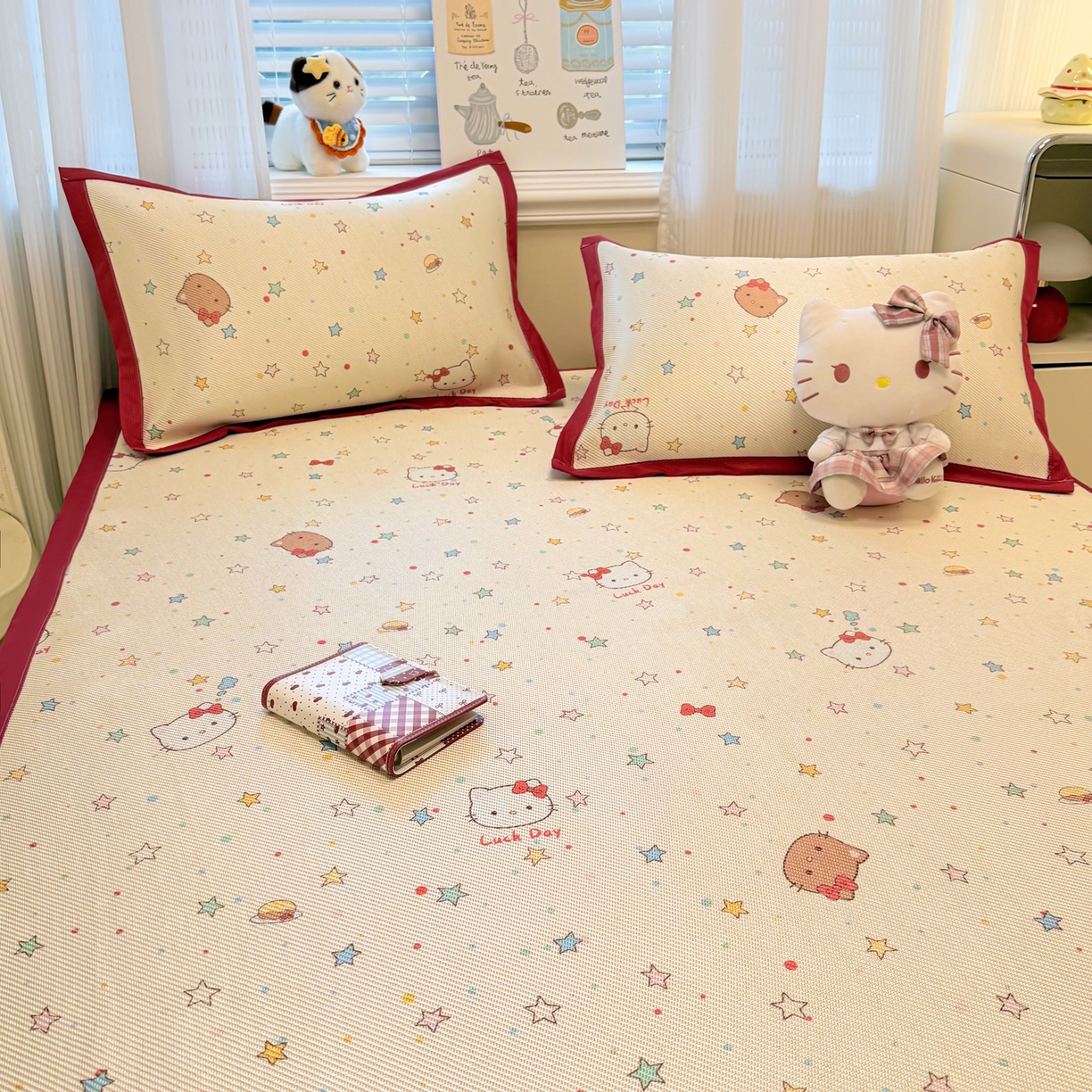 91家纺网 家纺一手货源 找家纺 慕尚家纺 2026新款清新凉感冰藤席平铺款 小猫耶