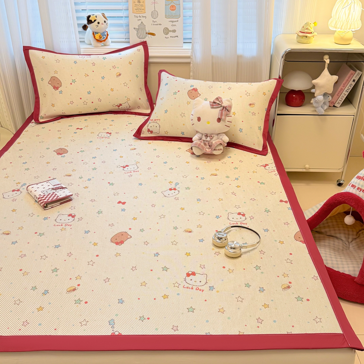 91家纺网 家纺一手货源 找家纺 慕尚家纺 2026新款清新凉感冰藤席平铺款 小猫耶