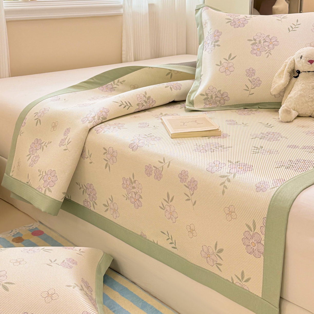 91家纺网 家纺一手货源 找家纺 慕尚家纺 2026新款清新凉感冰藤席平铺款 紫气东来