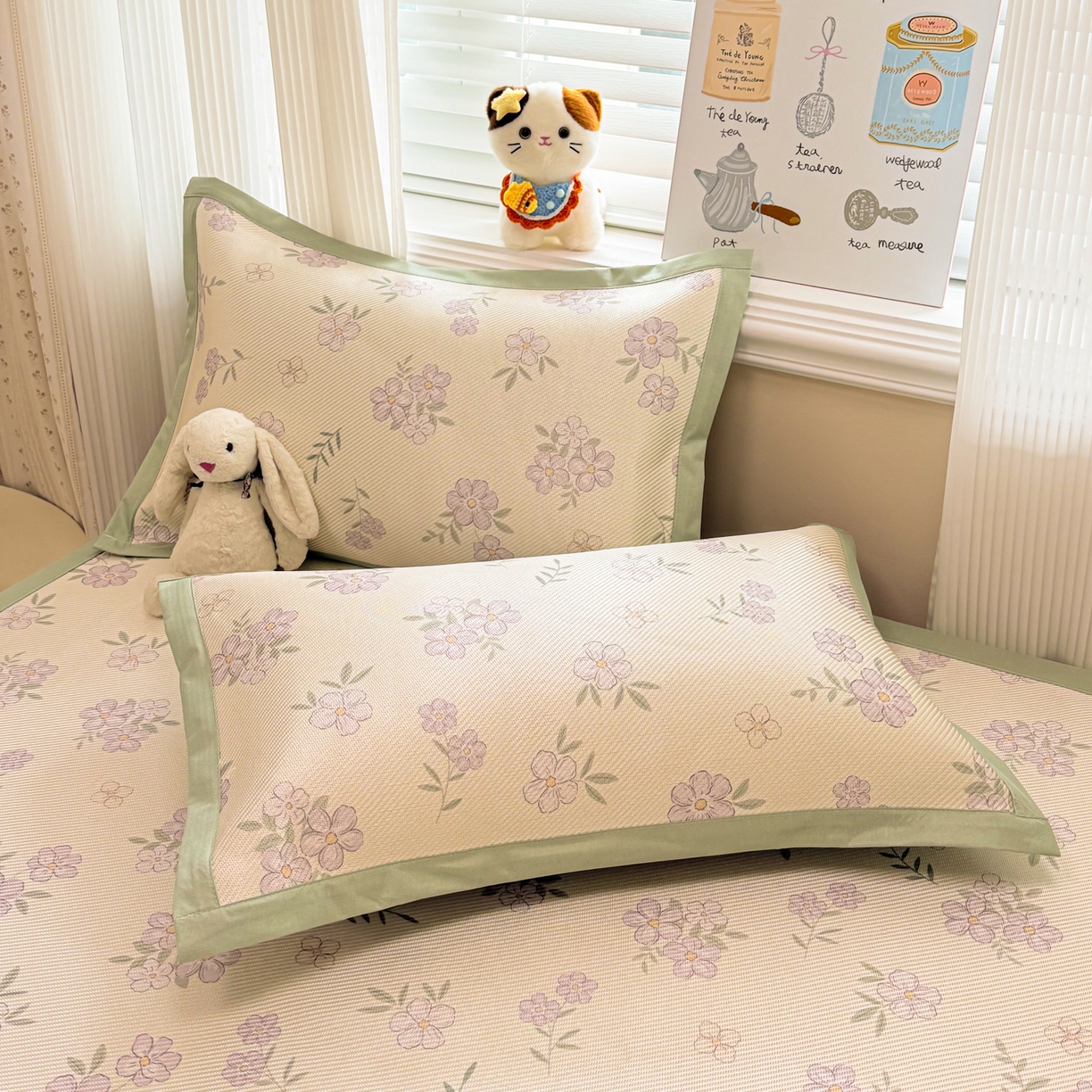 91家纺网 家纺一手货源 找家纺 慕尚家纺 2026新款清新凉感冰藤席平铺款 紫气东来