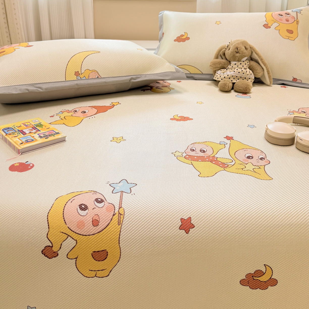 91家纺网 家纺一手货源 找家纺 慕尚家纺 2026新款清新凉感冰藤席平铺款 天使星仔