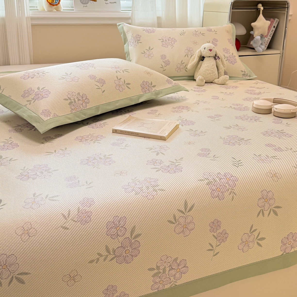 91家纺网 家纺一手货源 找家纺 慕尚家纺 2026新款清新凉感冰藤席平铺款 紫气东来