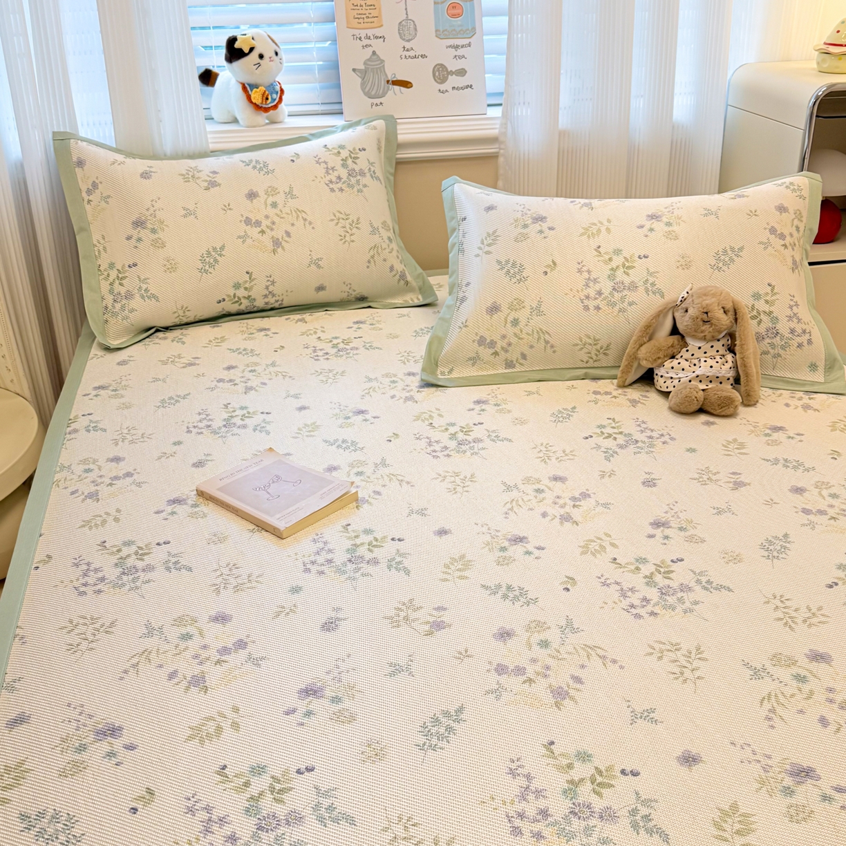 91家纺网 家纺一手货源 找家纺 慕尚家纺 2026新款清新凉感冰藤席平铺款 梦幻紫花