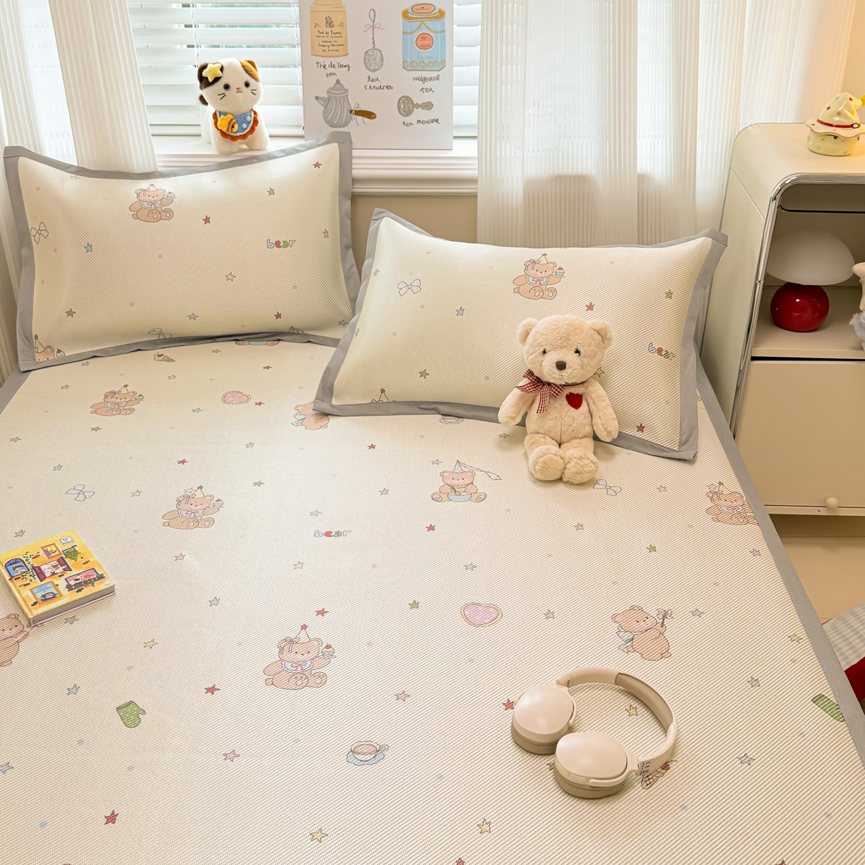 91家纺网 家纺一手货源 找家纺 慕尚家纺 2026新款清新凉感冰藤席平铺款 魔法小熊