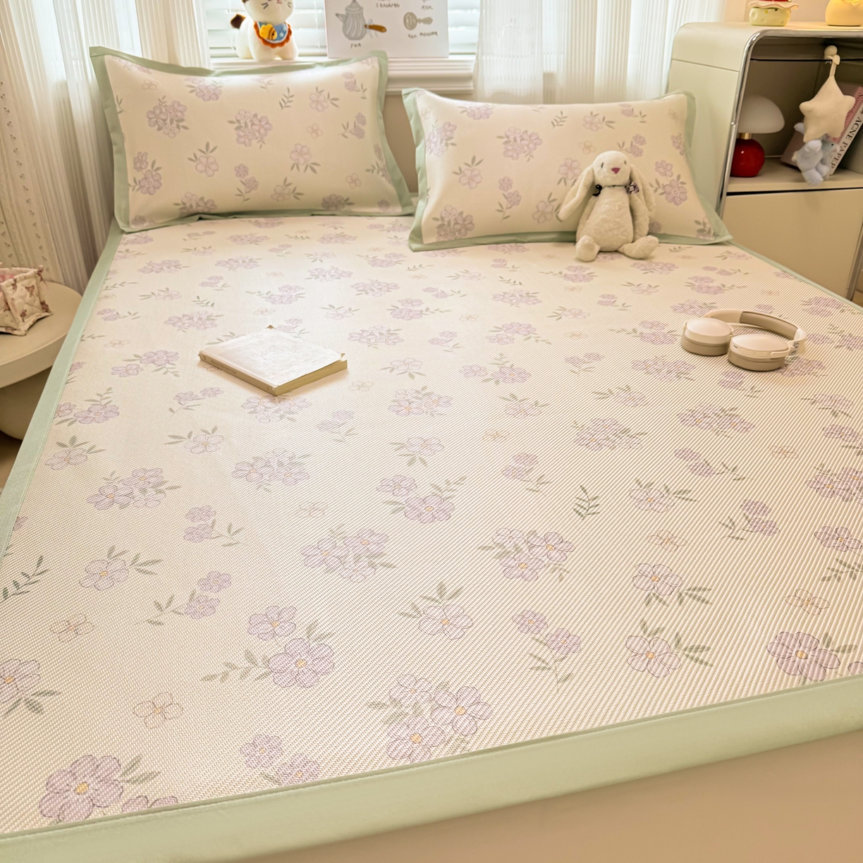 91家纺网 家纺一手货源 找家纺 慕尚家纺 2026新款清新凉感冰藤席平铺款 紫气东来