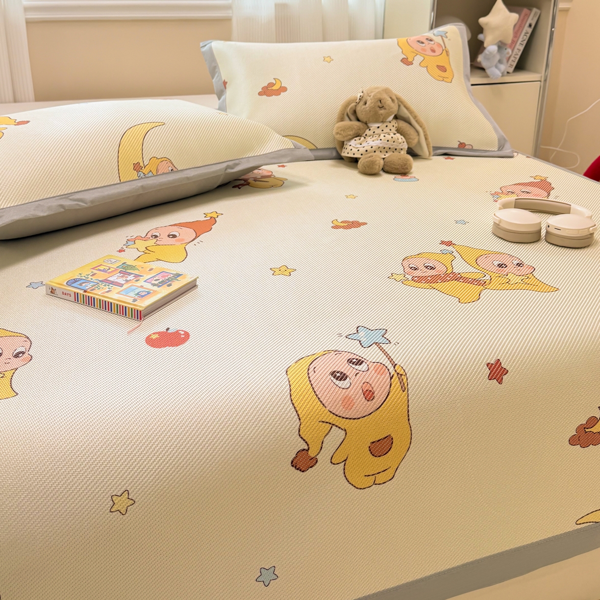 91家纺网 家纺一手货源 找家纺 慕尚家纺 2026新款清新凉感冰藤席平铺款 天使星仔