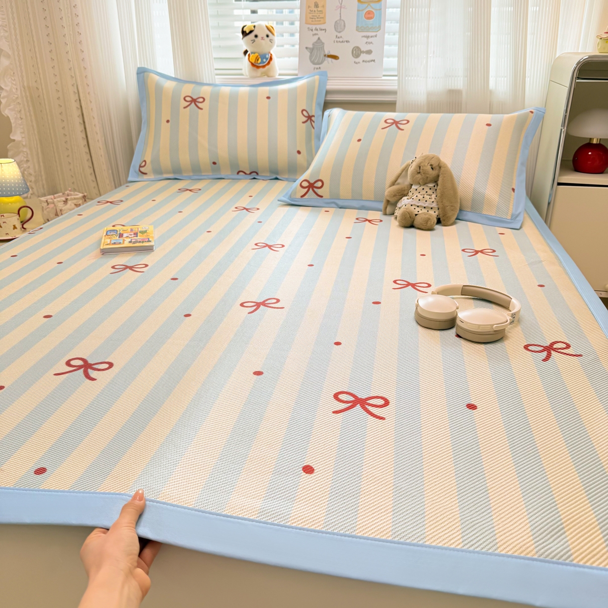 91家纺网 家纺一手货源 找家纺 慕尚家纺 2026新款清新凉感冰藤席平铺款 蝴蝶结