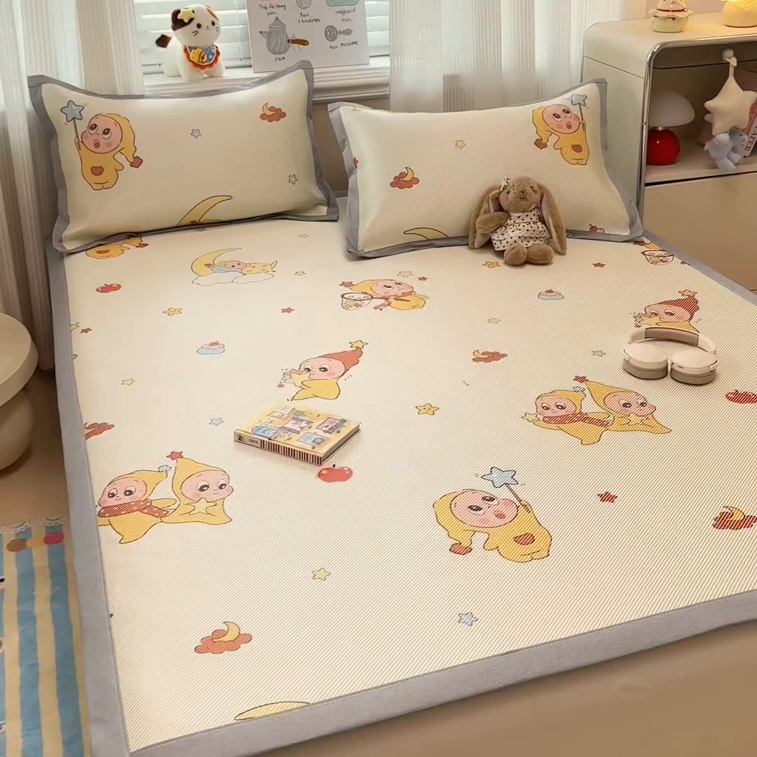 91家纺网 家纺一手货源 找家纺 慕尚家纺 2026新款清新凉感冰藤席平铺款 天使星仔