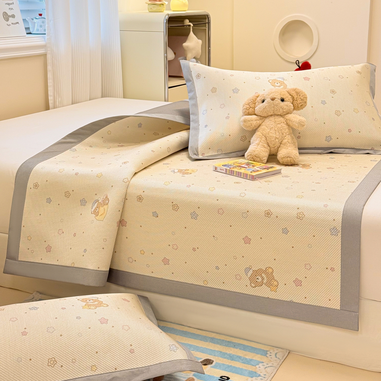 91家纺网 家纺一手货源 找家纺 慕尚家纺 2026新款清新凉感冰藤席平铺款 星星熊