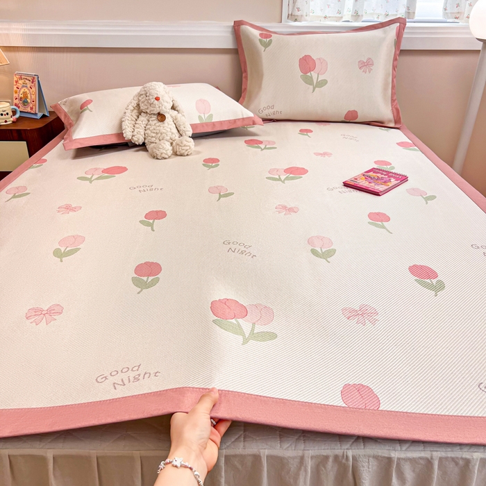 慕尚家纺 2026新款清新凉感冰藤席平铺款 蝴蝶结郁金香