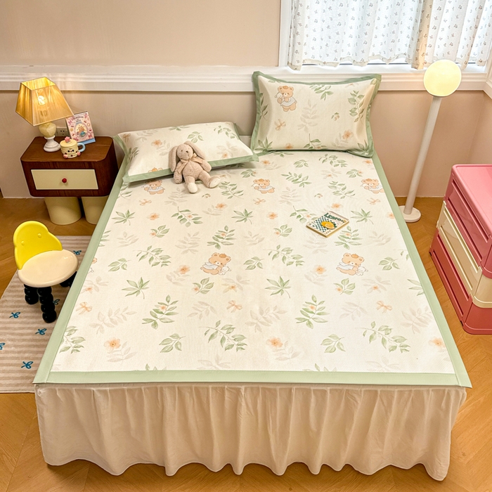 91家纺网 家纺一手货源 找家纺 慕尚家纺 2026新款清新凉感冰藤席平铺款 叶子熊