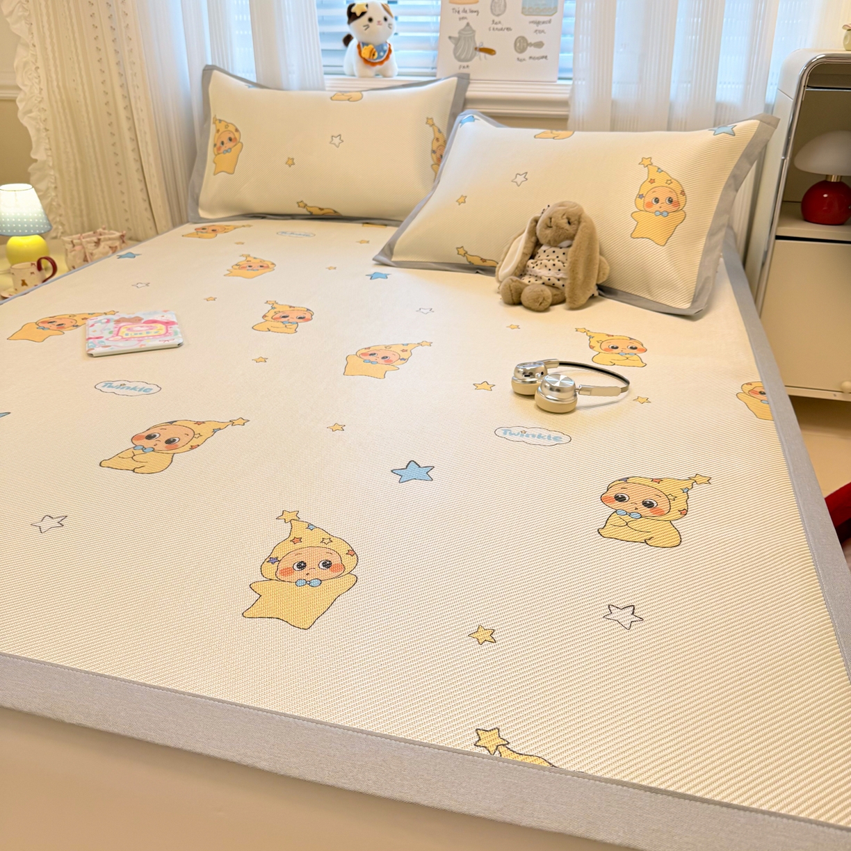 91家纺网 家纺一手货源 找家纺 慕尚家纺 2026新款清新凉感冰藤席平铺款 星星宝宝