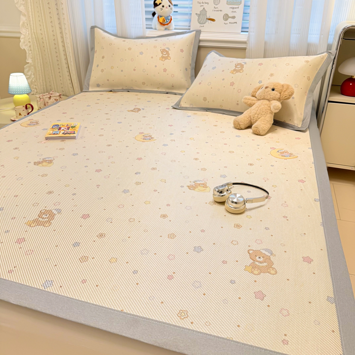 91家纺网 家纺一手货源 找家纺 慕尚家纺 2026新款清新凉感冰藤席平铺款 星星熊