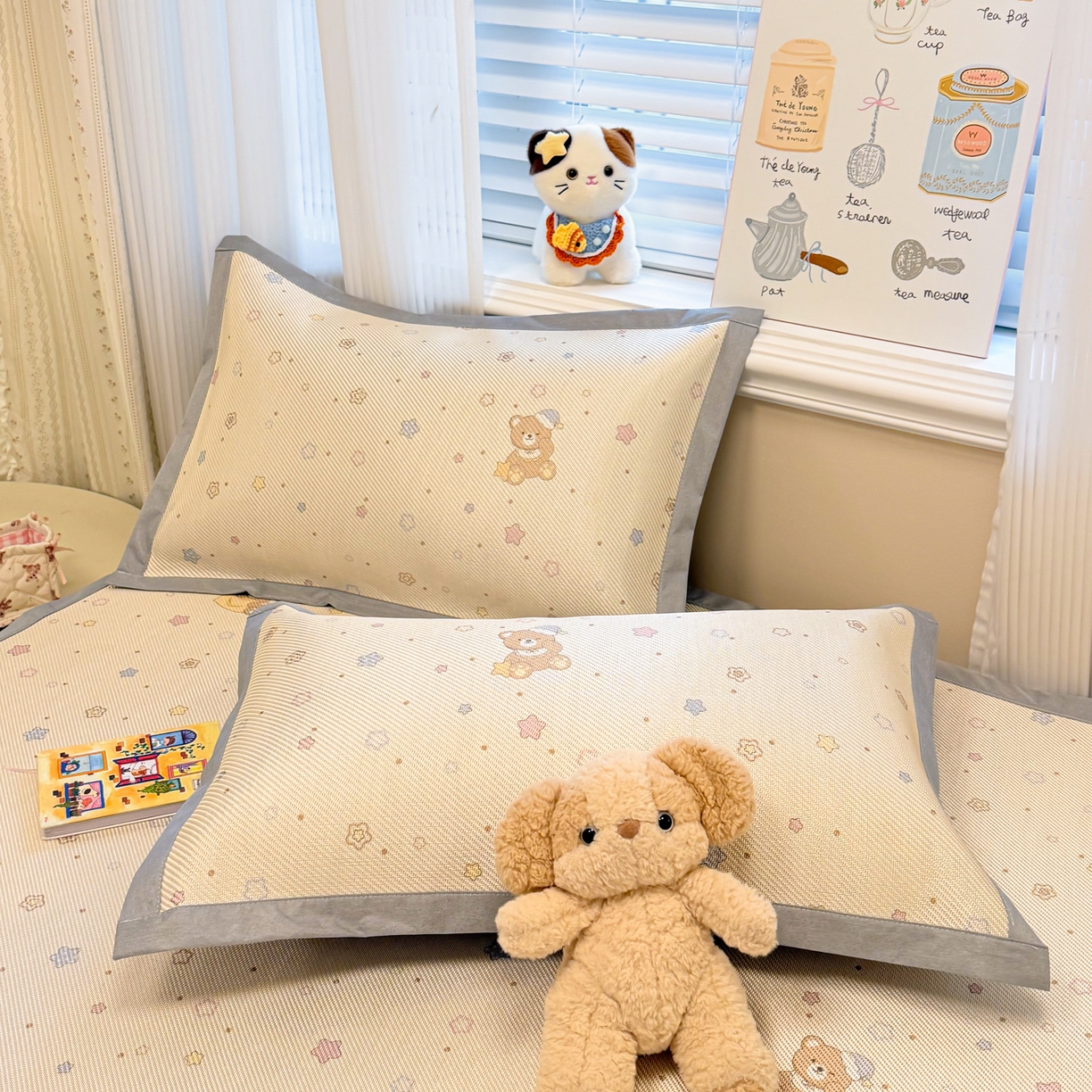 91家纺网 家纺一手货源 找家纺 慕尚家纺 2026新款清新凉感冰藤席平铺款 星星熊