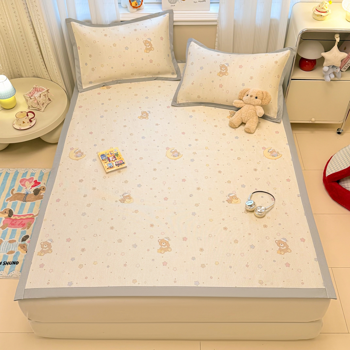 91家纺网 家纺一手货源 找家纺 慕尚家纺 2026新款清新凉感冰藤席平铺款 星星熊