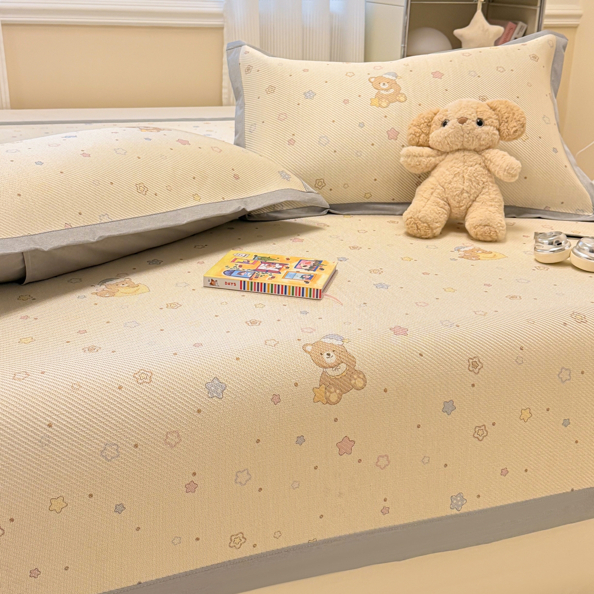 91家纺网 家纺一手货源 找家纺 慕尚家纺 2026新款清新凉感冰藤席平铺款 星星熊