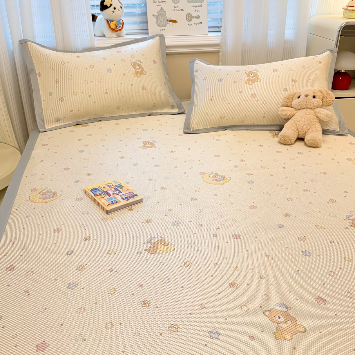 91家纺网 家纺一手货源 找家纺 慕尚家纺 2026新款清新凉感冰藤席平铺款 星星熊