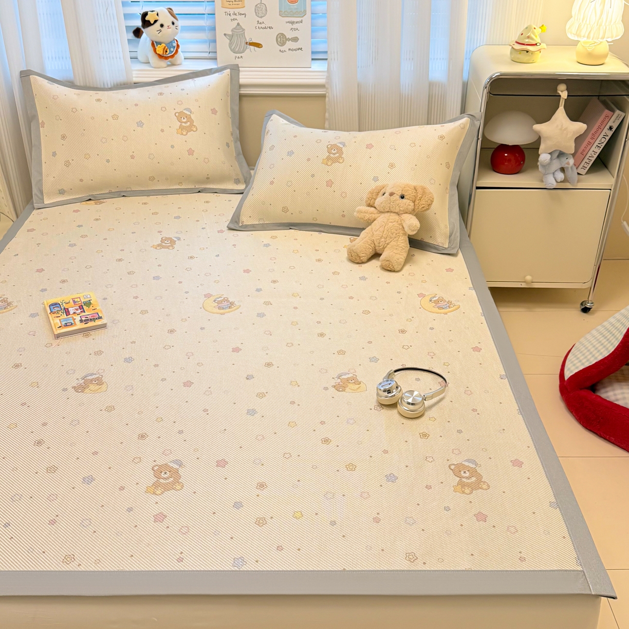 91家纺网 家纺一手货源 找家纺 慕尚家纺 2026新款清新凉感冰藤席平铺款 星星熊