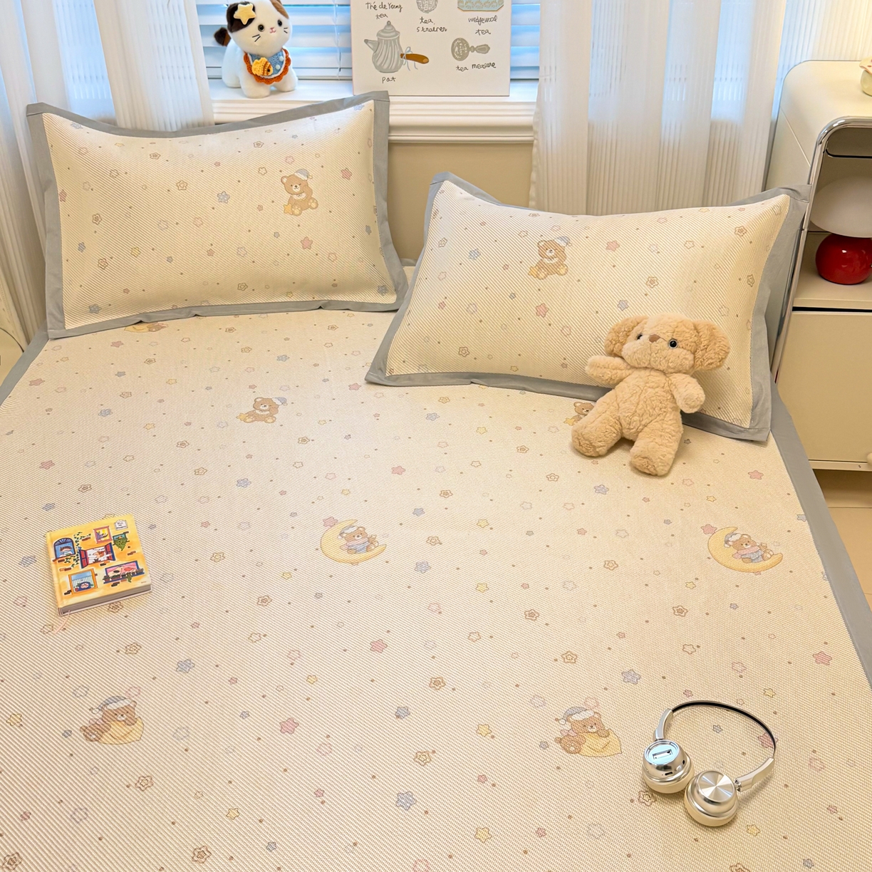 91家纺网 家纺一手货源 找家纺 慕尚家纺 2026新款清新凉感冰藤席平铺款 星星熊