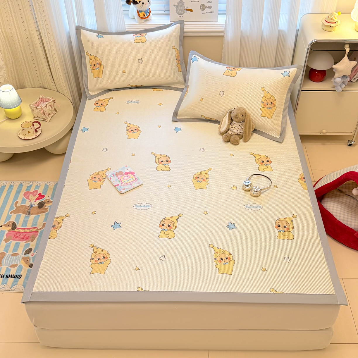 91家纺网 家纺一手货源 找家纺 慕尚家纺 2026新款清新凉感冰藤席平铺款 星星宝宝