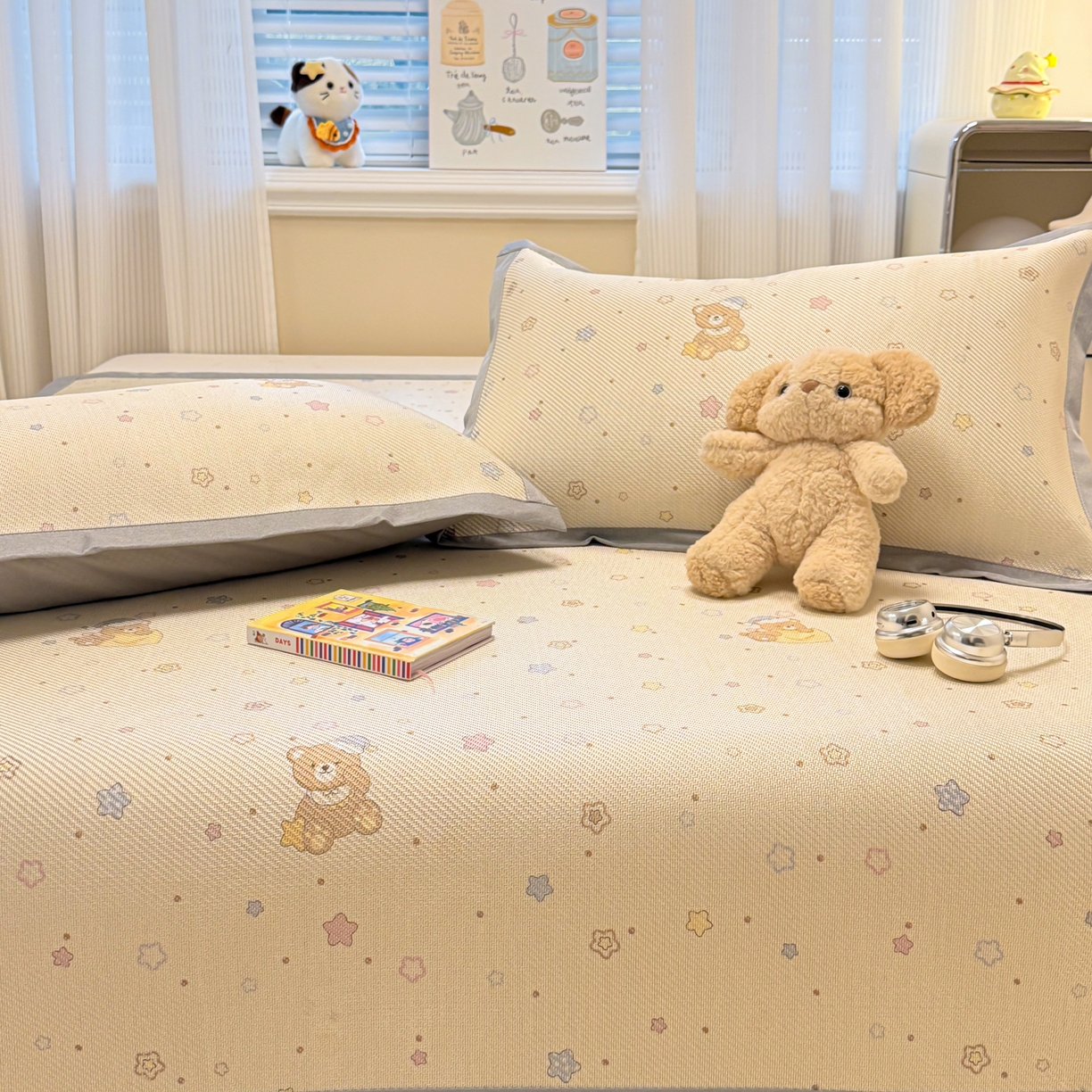 91家纺网 家纺一手货源 找家纺 慕尚家纺 2026新款清新凉感冰藤席平铺款 星星熊