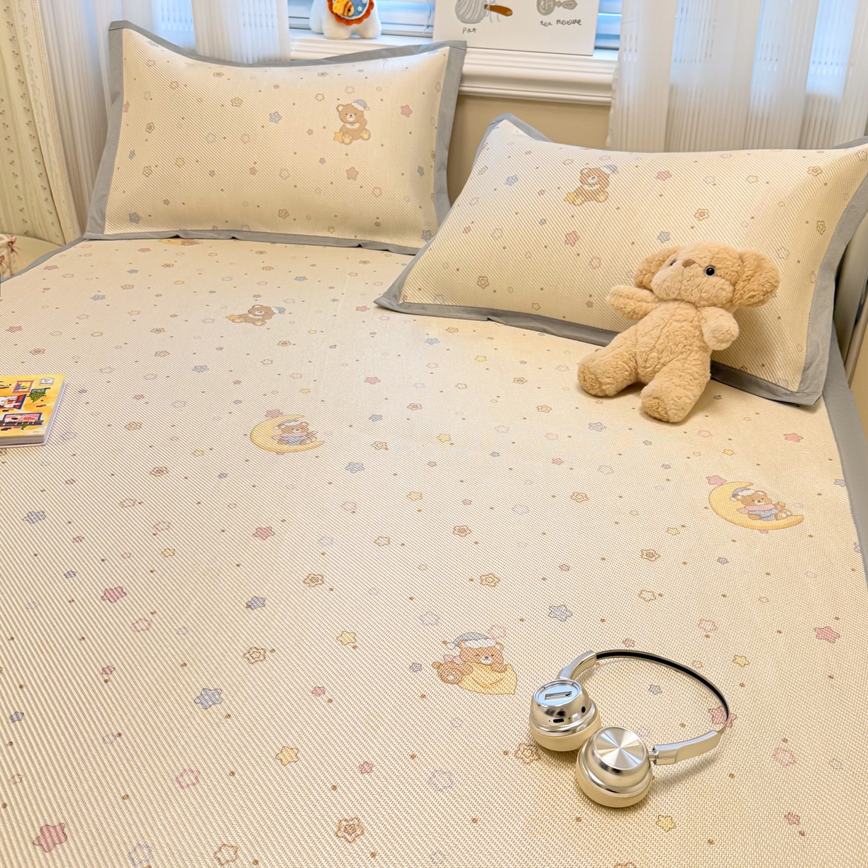 91家纺网 家纺一手货源 找家纺 慕尚家纺 2026新款清新凉感冰藤席平铺款 星星熊