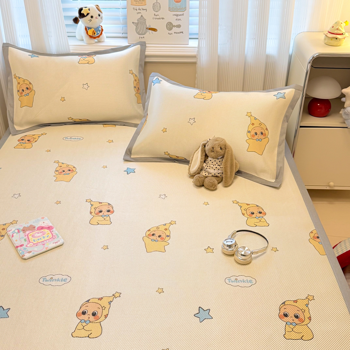 91家纺网 家纺一手货源 找家纺 慕尚家纺 2026新款清新凉感冰藤席平铺款 星星宝宝