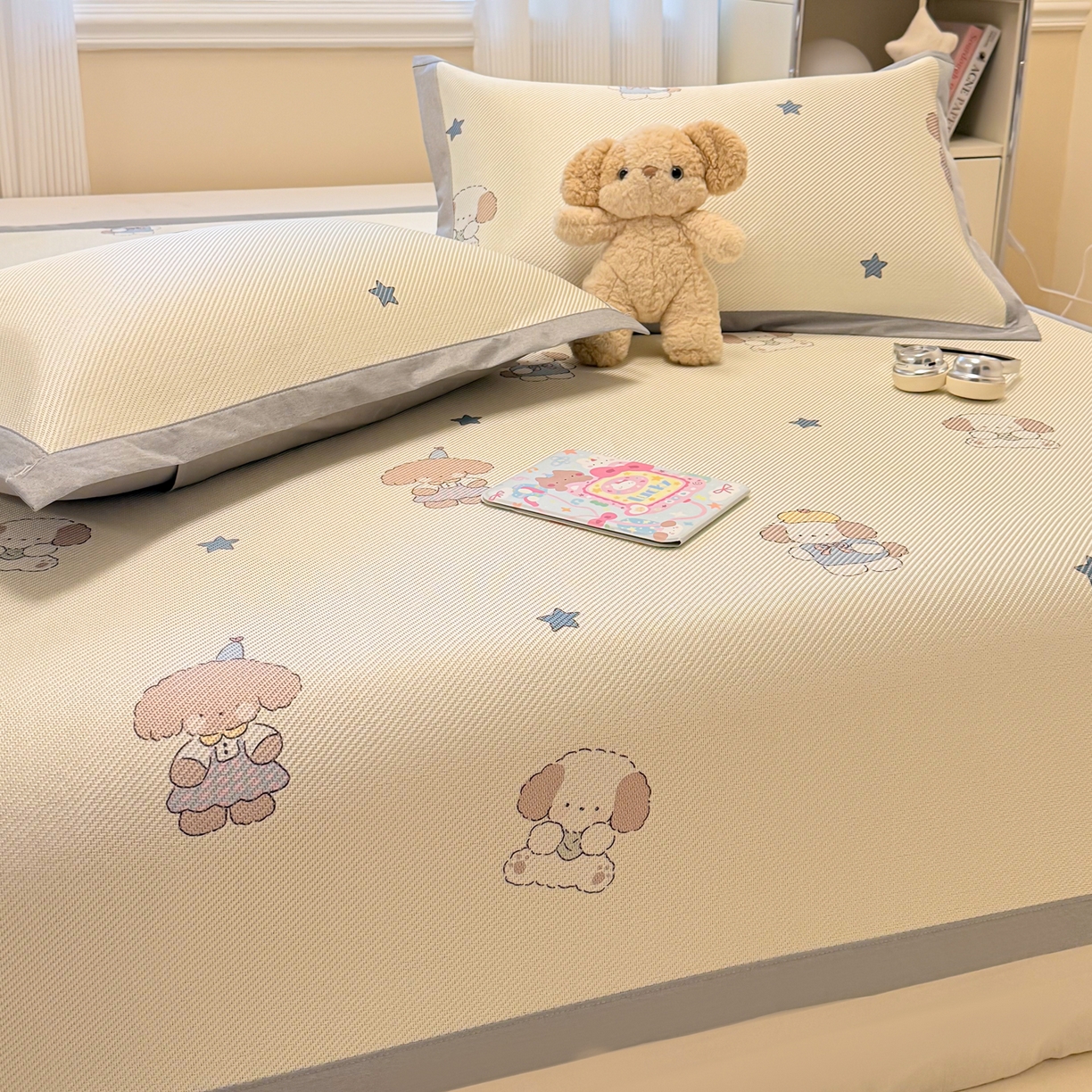 91家纺网 家纺一手货源 找家纺 慕尚家纺 2026新款清新凉感冰藤席平铺款 小毛球