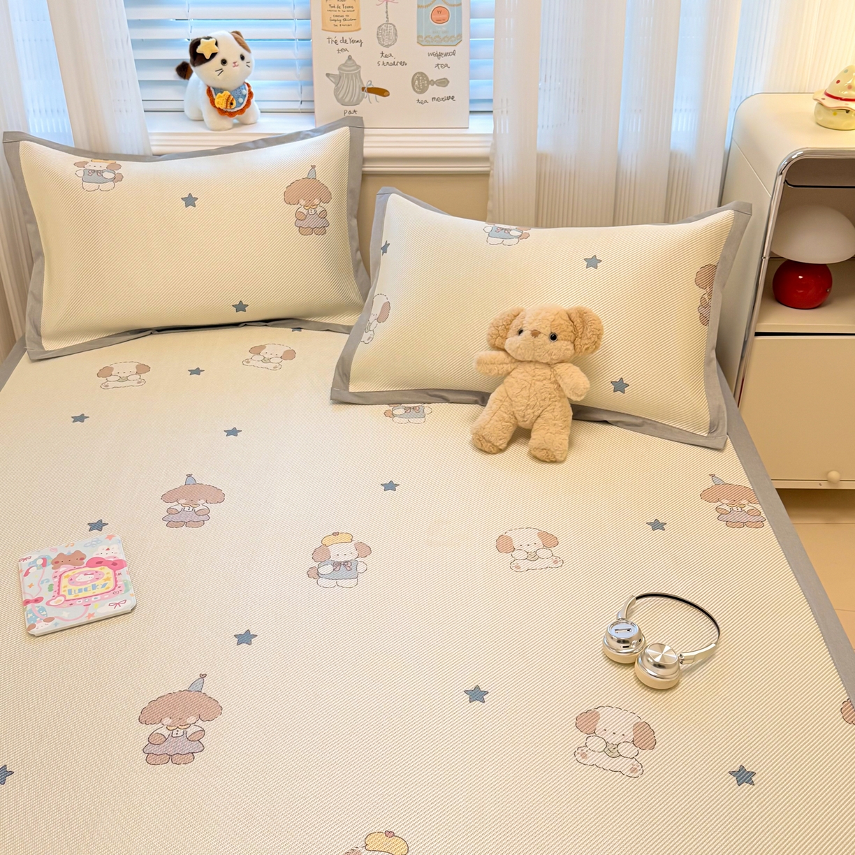 91家纺网 家纺一手货源 找家纺 慕尚家纺 2026新款清新凉感冰藤席平铺款 小毛球