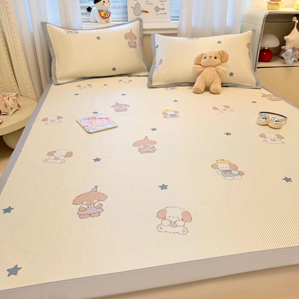 91家纺网 家纺一手货源 找家纺 慕尚家纺 2026新款清新凉感冰藤席平铺款 小毛球