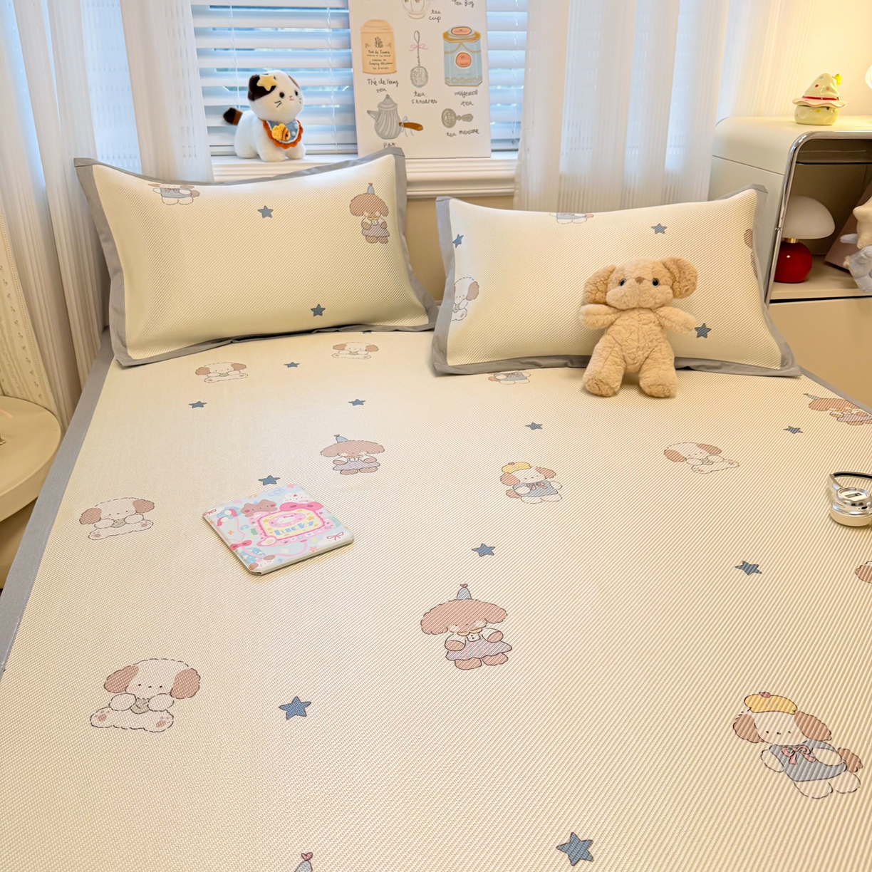 91家纺网 家纺一手货源 找家纺 慕尚家纺 2026新款清新凉感冰藤席平铺款 小毛球