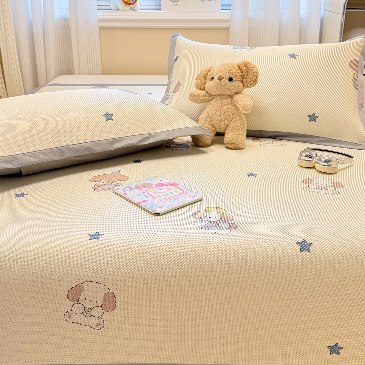 91家纺网 家纺一手货源 找家纺 慕尚家纺 2026新款清新凉感冰藤席平铺款 小毛球